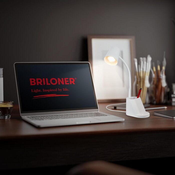 LED настільна лампа BRILONER з торшетом, чорна, 38,5 см, сенсорне керування, поворотна, з можливістю заміни лампочки