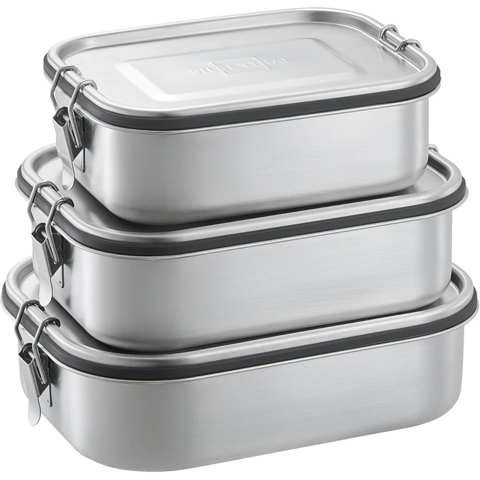 Stainless Steel Lunch Box with Compartments, 3-Piece Set – Lunchbox for Kids & Adults – Leakproof & Lightweight - Flexible Divider