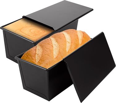 WOPPLXY 2 Pack Toast Bread Baking Pan with Lid, 450g Bread Baking Pan with Lid, Black Loaf Pan with Lid, Non-Stick for Toast Bread, Bread, and Pastries