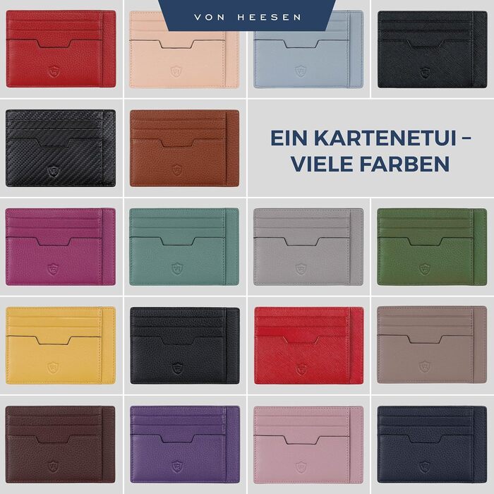 Шкіряний картхолдер VON HEESEN з RFID-захистом, портмоне для кредитних карток з наппа-шкіри, 9 відділень, унісекс (коньячний коричневий)