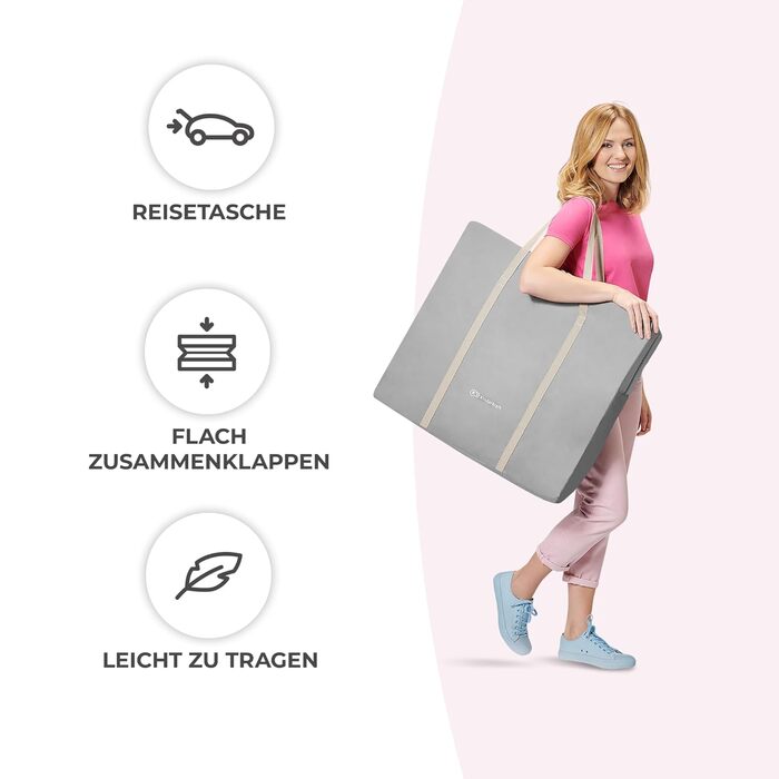 Kinderkraft 3-in-1 Crib LOVI, Travel Crib, Moses Basket, Baby Bassinet, Baby Bouncer, Foldable, Easy Transport, with Accessories, Bag, Mosquito Net, from Birth to 9 kg, Grey Grey Single