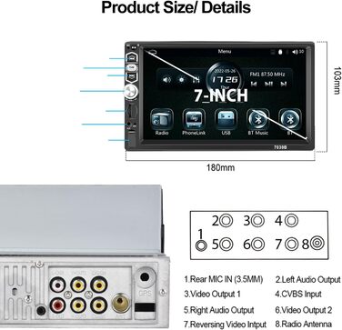 Автомагнітола SIXWIN 1 DIN з 7'' сенсорним екраном, Apple CarPlay, Android Auto, Bluetooth, FM, USB/AUX/TF, з камерою заднього виду, мікрофоном та пультом