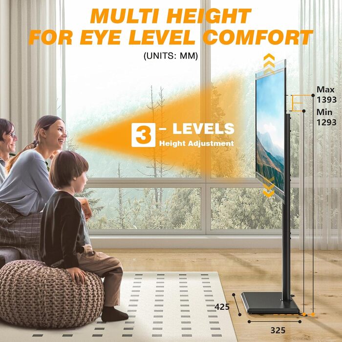 Підставка для телевізора TVON: регульована, поворотна, для діагоналей 32-55 дюймів, VESA 400x400, до 40 кг, чорний