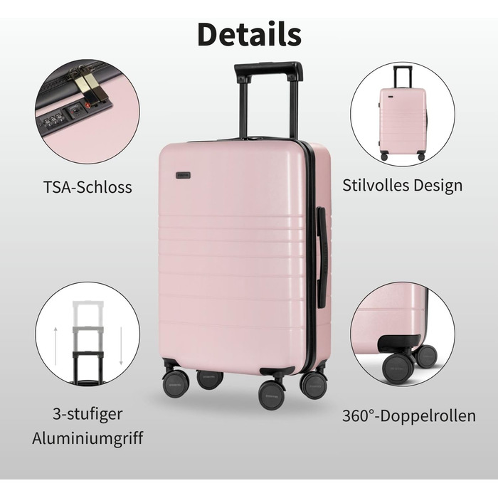 Валіза ETERNITIVE з полікарбонату та ABS: легка, з 360° колесами, TSA-замок, ручна, оливковий, рожевий, набір 3 шт (S+M+L)