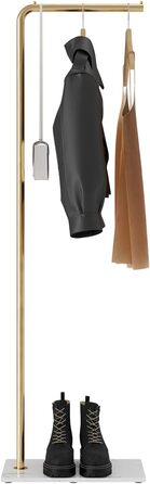 Metal Clothes Rack - 150cm Modern Clothes Stand for Clothing, Bags, Shoes, Coat Rack for Entryway, Living Room, Bedroom, Office (Gold)