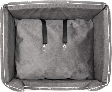 Автокрісло для собак Boutique Zoo | М'яке автокрісло для собак, котів та інших домашніх тварин | На заднє сидіння, пасажирське сидіння | Лежанка для собак, переноска для собак | Поліестер, штучна замша | Колір: Сірий | Розмір: M (47x40 см)