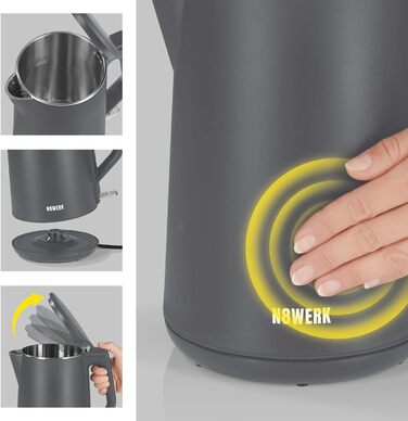 Електричний чайник з подвійними стінками Nordic Grey, 1.5 л, бездротовий, 2200 Вт, 360° обертання
