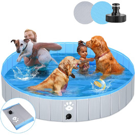 Dog Pool Swimming Pool Ø for Dogs, Children, Splashing Pool, or Other Animals - Reinforced Strength 5mm, Portable and Foldable - Gray (180cm)