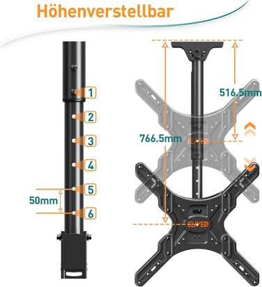 ELIVED Adjustable TV Wall Mount for 24-65 Inch Flat & Curved TVs - VESA 400x400, 45kg Capacity