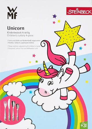 Набір дитячого столового прибору Einhorn WMF Cromargan® (4 шт.), нержавіюча сталь, для дітей 3-9 років, полірована, придатна для миття в посудомийній машині