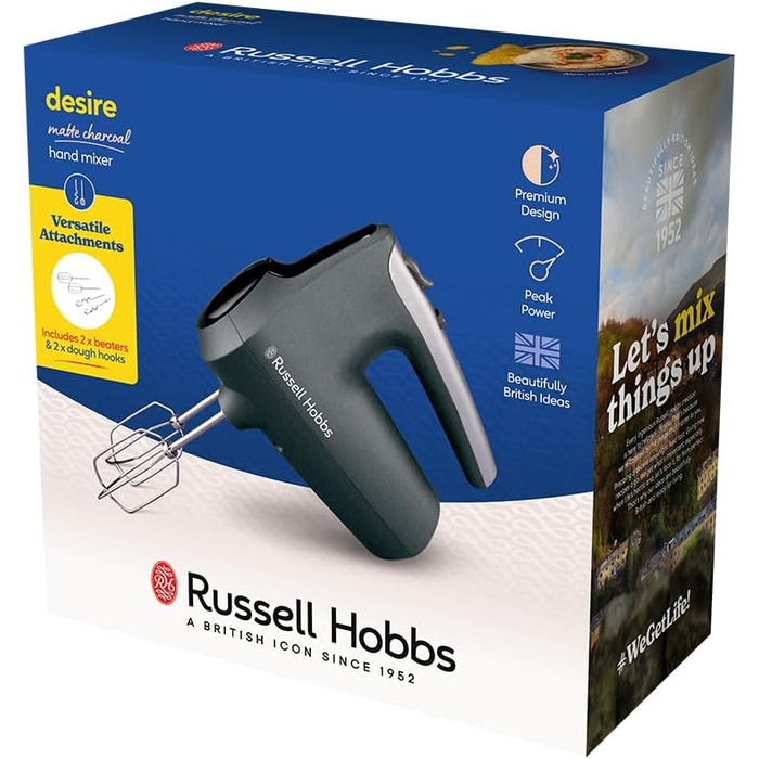 Міксер Russell Hobbs Desire Red з 5 швидкостями та функцією імпульсу, 350W, з набором насадок для замішування та тіста