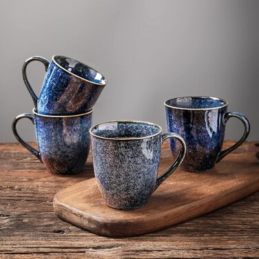 Vicrays Coffee Mugs Porcelain 4-Piece Set, 350 ml Mug with Handle for Hot Drinks, Porcelain Cup Suitable for Dishwasher & Microwave (Blue)