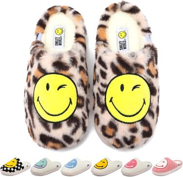 Сліпони Smileyworld® для дому: жіночі та чоловічі, з піною Memory Foam, теплі, плюшеві, зимові, рожеві, білі (Leopard, 42/43 EU)