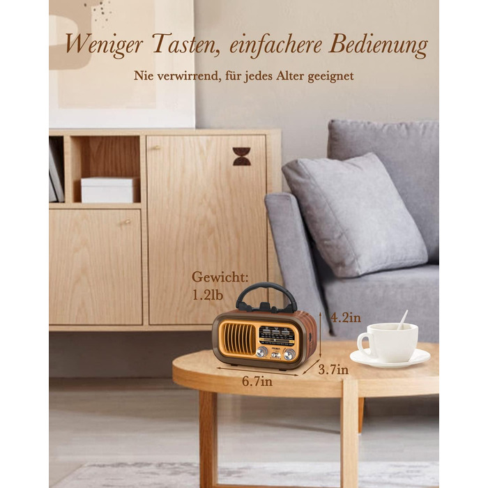 Вінтажне радіо Prunus J-150 AM/FM/SW з Bluetooth, USB/TF, сонячною панеллю та акумулятором 1200 mAh