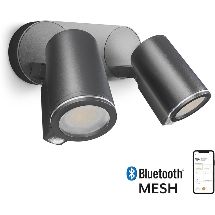 Steinel LED Spotlight DUO SC Connect, smart outdoor wall light, motion sensor, dimmable, controllable via app, schedule function, 7 W, 3000K, Anthracite