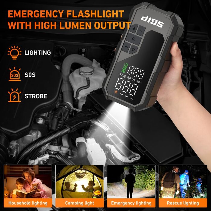 Пускозарядний пристрій для авто 7000A з компресором 150PSI, Powerbank 26800mAh для бензину (до 9л) та дизеля (до 8л), LED-ліхтар