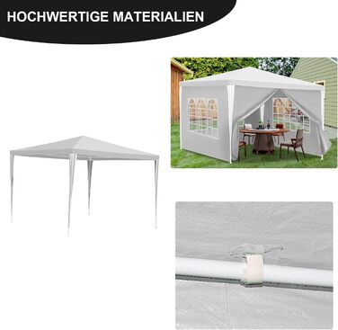 Waterproof Garden Pavilion, Gazebo, Stable and Winterproof with 4 Side Panels and Windows, Garden Party Tent with UV Protection 50+ for Parties, Market Stalls, Flea Markets, and Camping, Green, 3x3m (White-3x3M)