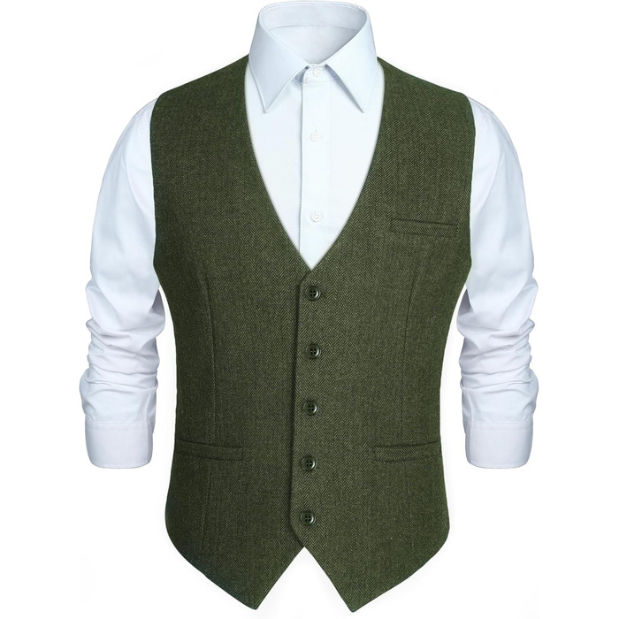 Жилет чоловічий HISDERN в стилі Herringbone, для весілля, Tweed, базовий, оливковий (S)