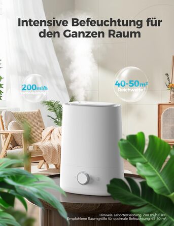 Зволожувач повітря AROEVE 5L з верхнім заповненням, ультразвуковий, холодний туман, для спальні з дифузором ефірних олій, 360° поворотний носик, 28dB нічне підсвічування, 50 годин роботи, для дитячої кімнати, рослин