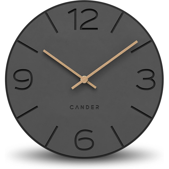 Cander Berlin MNU 2630 Y Wall Clock Silent, No Ticking, 30 cm, Analog, Living Room, Modern, Vintage, Grey, Black, Wooden Hands
