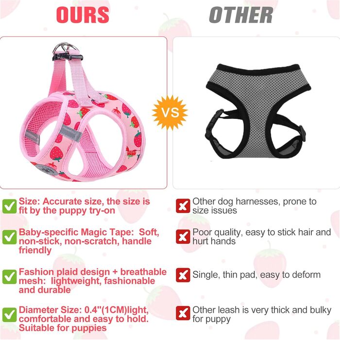 Шлейка та поводок для собак та котів Beautyzool, м'яка сітчаста тканина, світловідбивачі, для дрібних та середніх цуценят, в клітинку, XS/S (обхват грудей 37-41 см)