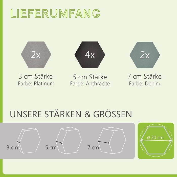 Акустичні панелі platino24 Edition LOFT 3D, набір 8 елементів Ø 300мм для звукоізоляції стін та стелі, звукопоглинаючі плити Basotect (30-70мм) у кольорах Platinum, Anthracite, Denim