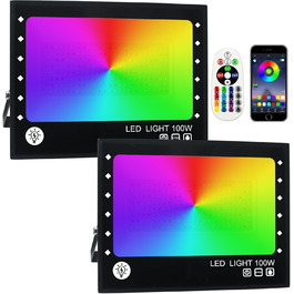 RGB LED прожектор 2 шт 100Вт, Bluetooth, IP66, для вулиці, балконів, саду, атмосферне підсвічування