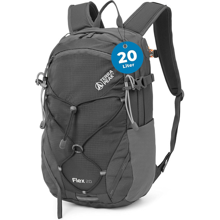 20L Flex 20 Premium Wanderrucksack (small) with back ventilation, hydration system & rain cover - Trekking backpack made of breathable 3D Air Mesh Polyester - Outdoor daypack with hip belt (Gray)