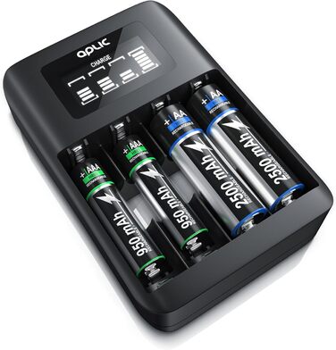 Зарядний пристрій для акумуляторів CSL - 4 слоти AA/AAA NiMH з LCD-дисплеєм, чорний