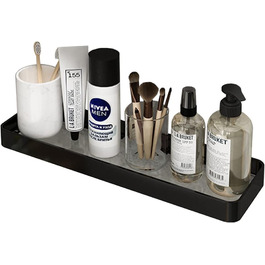 Biutimarden Shower Shelf No Drilling, Bathroom Shelf, Glass Shelf, Wall Mounting, Bathroom Shelf, Rectangular 8MM Tempered Glass, Self-Adhesive, Space Aluminum for Bathroom, Kitchen, Bathroom Accessories, 40CM Black