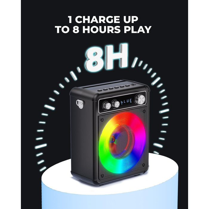 BONAOK Караоке Мікрофон для Дорослих, Портативна Караоке Машина з Bluetooth, 2 Мікрофони, 15 Вт, Підсвітка, Чорний T03