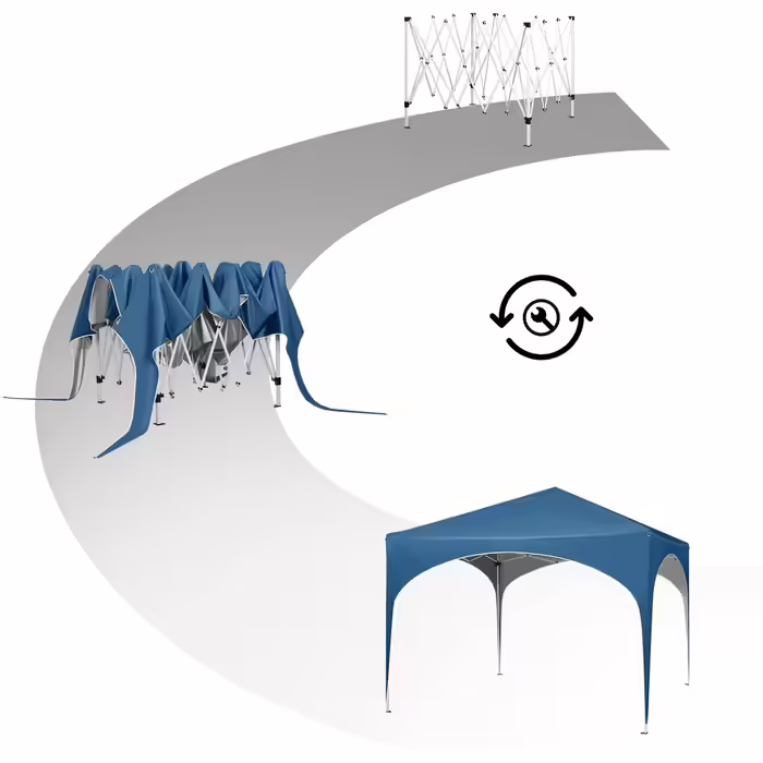 WOLTU Foldable Gazebo - Waterproof Folding Pavilion Sunshade Event Gazebo Garden Pavilion for Terrace Camping Festival with Half-Moon Roof Pagoda Tent of the Half-Circle from Oxford Fabric and Metal Frame - 3x3m Blue