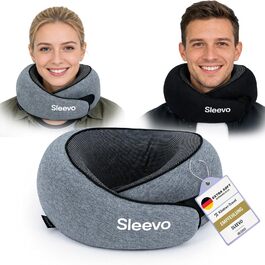 Подушка для шиї з Memory Foam – Подушка-вишенка для подорожей – Ергономічна подушка для літака, з захистом від світла та миючим покривалом, з сумкою – Чорний (L) (Сірий, L)