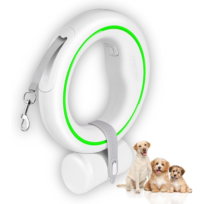 Висувна поводок для собак, ручне кріплення, 360°, без спутанності, 3 м, з тримачем для собачого посліду, для середніх та маленьких собак (чорний/зелений)