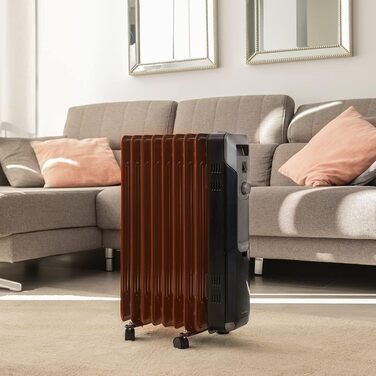Електричний масляний радіатор Cecotec ReadyWarm 11000 Space - 2500 Вт, 11 ребер обігріву, 3 режими, 25 м², з кабелеутримувачем, ручкою та колесами (білий/чорний, 2000 Вт)