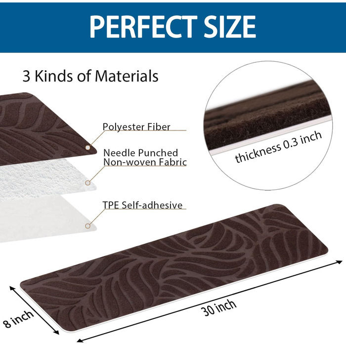 GOYLSER Non-Slip Wooden Stair Treads - Felt Self-Adhesive Stair Mats - 15 Piece Set (76x20cm)