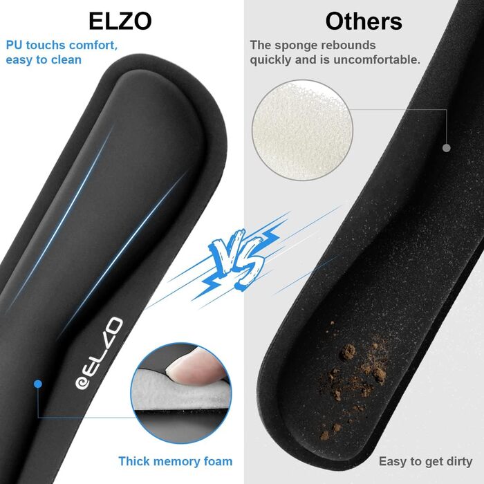 Підставка для зап'ястя ELZO для клавіатури з Memory Foam, ергономічна, для ПК, ноутбука (Чорний, PU)