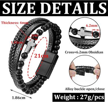Чоловічий шкіряний браслет з хрестом, розарій, чорний/коричневий, аксесуар для чоловіків та хлопців