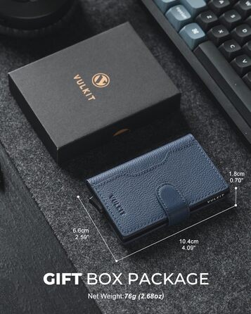 Чоловіче картхолдер VULKIT з RFID блокуванням, з металу, на 3 картки та віконцем для посвідчення, компактний гаманець, шкіряний, з магнітною застібкою, бордовий (справжня шкіра Litchi Navy)