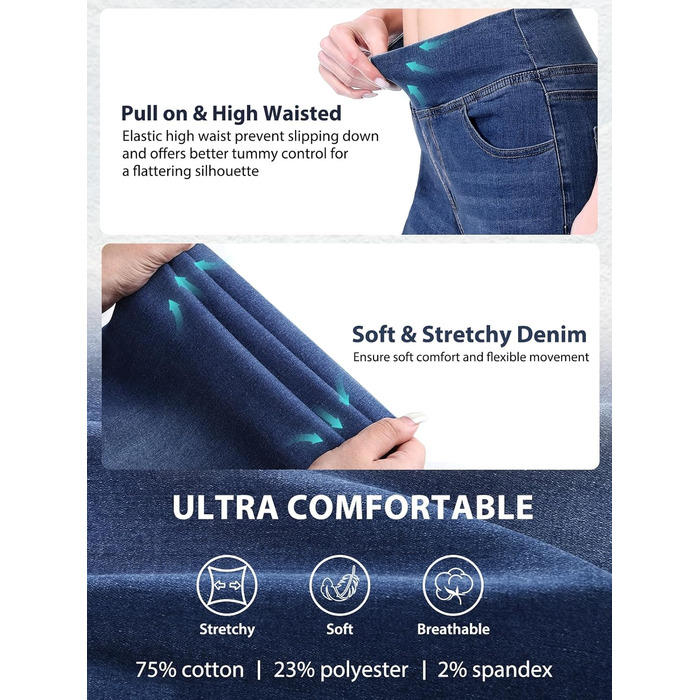 Жіночі джинси Pull On Straight, висока талія, еластичний денім, 4 кишені, темно-синій колір, розмір 31