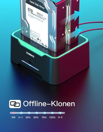 Док-станція Inateck USB 3.0 для HDD/SSD 2.5/3.5 дюймів, Dual-Dock, підтримка Offline-клонування, RGB, SA02002