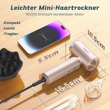 Золотистий фен Supgaliy з дифузором, іонізацією та 4 температурними режимами (1500W)