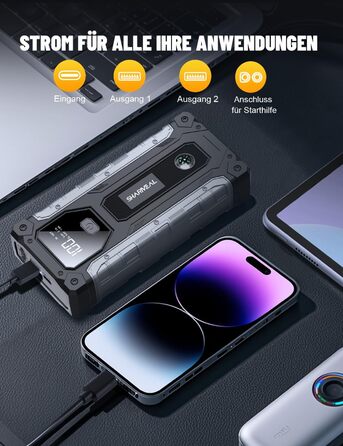 Powerbank для авто SHARMEAL 6000A: пусковий пристрій, 12V, LCD, LED, для бензинових та дизельних авто (до 10.0 л)