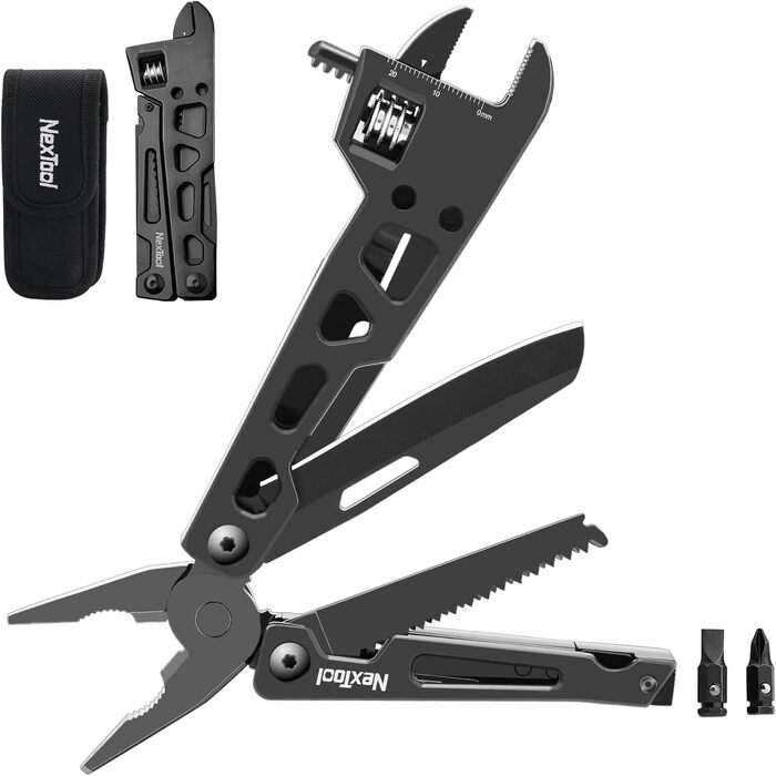 NexTool Multitool, 11-in-1 Multitool Tool, Folding Stainless Steel, Multifunction Tool with Knife, Scissors, Bottle Opener, and Wood Saw, 9 Screwdrivers, Nylon Pouch for Gifts for Men (Pliers)