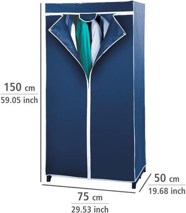WENKO Wardrobe Air, practical fabric wardrobe for dust-free storage of textiles, stable metal frame, easy assembly, breathable non-woven material, 75 x 150 x 50 cm, Navy