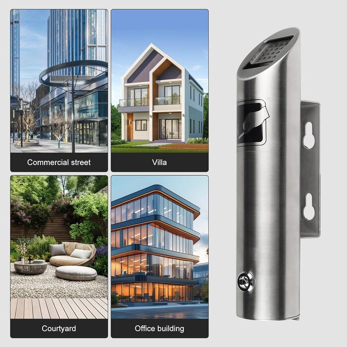 Настінний попільничка CPROSP з нержавіючої сталі, 28.5 x 6.5 см, з замком, для саду, двору, вілли, монтаж на стіну