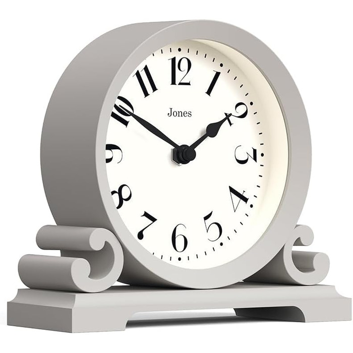 JONES CLOCKS® Saloon Table Clock | Traditional Double Scroll Design | Green | Contemporary Classic Style for Desk, Table, Shelf or Nightstand (Gray)