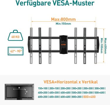 Кронштейн для телевізора ELIVED з подовженим плечем 102.7 см для 42-90 дюймів (до 68 кг), поворотний, з кутом нахилу, VESA 800x400