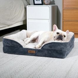 Ортопедичне ліжко для собак BELLA & PAL, 71x59 см - комфортне собаче ліжко з ефектом пам'яті, водовідштовхувальна підкладка, знімний фланелевий чохол, протиковзке дно, сіре