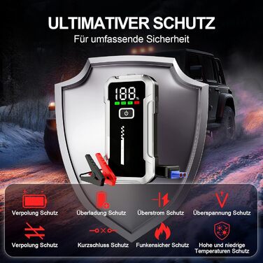 Портативний акумулятор Starthilfe для автомобіля 7000A: Запуск 12V авто, SUV, мотоцикла, газонокосарки. LED дисплей, чорний